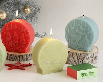 Christmas Candle Silicone Mold-Embossed Santa Claus/Elk/Christmas Tree/Snowman Candle Mold-Christmas Ornament Mold-Concrete/Plaster Mold