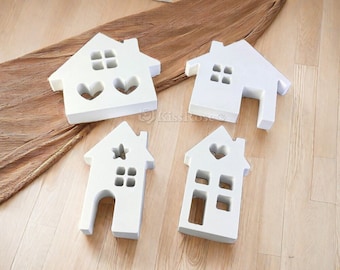 Siliconen huismal-4 stijlen huisgips/betonmal-geurkaarsmal-verspreidende stenen mal-woondecoratie-hol hart/ramen-zadeldak