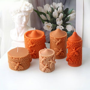 Embossed bee candle silicone mold-5 Styles honeycomb candle molds-scented pillar candle mold-Cylindrical candle mold-beeswax candle mould