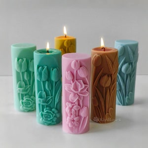 Tulip flower pillar candle silicone mold-3 Styles flowers candle mold-scented candle mold-cylindrical candle mold-beeswax candle molds
