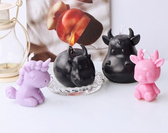 Cute animal silicone mold-Buffalo/fawn/unicorn candle mold-Diffuser stone mold-3D deer resin mold-Aromatherapy plaster ornament mold