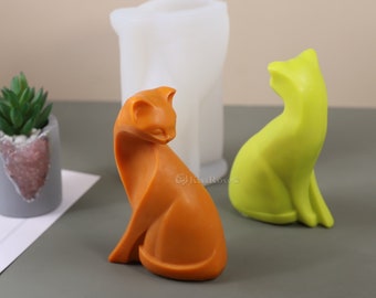 Elegant Cat Silicone Mold-Plaster Cat Mold-Cat Candle Mold-Abstract animals Decoration Mold-Resin Cement Concrete Home Decoration DIY Mould