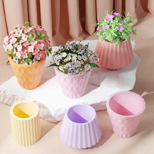 3 styles succulent flower pot silicone mold-Concrete pot mold-Faceted flower pot plaster mold-Striped flower pot mold-Resin storage jar mold