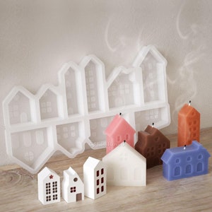 Cute little house silicone mold-small house candle mold-10/12 grid house ornaments concrete/gypsum mold-raysin/epoxy resin mini house mold