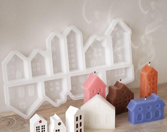 Schattige kleine huis siliconen mal-kleine huis kaars mal-10/12 raster huis ornamenten beton/gips schimmel-stralen/epoxyhars mini huis mal