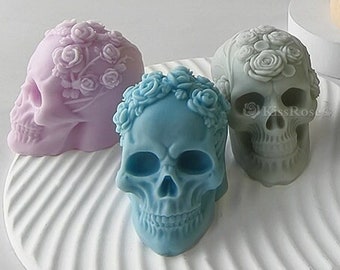Flower Skull Silicone Mold-Skull Candle Mold-3 Styles Skull Resin Molds-Scented Candle Mold-Skull Aroma Plaster Mold-Concrete Skull Mold
