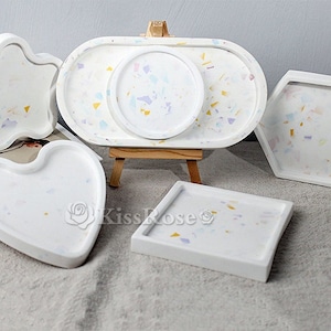 Round Oval Heart Tray Mold-Jesmonite Terrazzo Coaster Molds-Concrete Cement Plaster Tray Mold-Resin Jewelry Trinket Plate Silicone Moulds