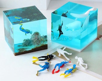 3D Scuba Diver-modelvullers: miniduikermodel voor siliconen mal-vulmaterialen voor epoxyhars ambacht: vrouwelijke duiker microlandschap