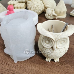 Owl Flower Pot Silicone Mold Concrete Cement Plaster Flower Pot Mold Owl Pen Holder Epoxy Resin Mold Silicone Candle Jar Molds Vase Mould
