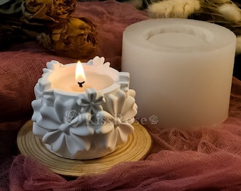 Embossed Flower Candle Vessel Silicone Mold-gypsum/concrete candle jar mold-candle cup raysin mold-resin art cup mold-candle container mold