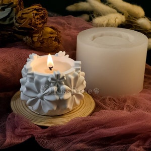 Embossed Flower Candle Vessel Silicone Mold-gypsum/concrete candle jar mold-candle cup raysin mold-resin art cup mold-candle container mold