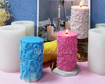 Wave candle mold-flower candle silicone mold-rose cylinder candle mold-pillar candle mold-scented candle mold-embossed candle mold