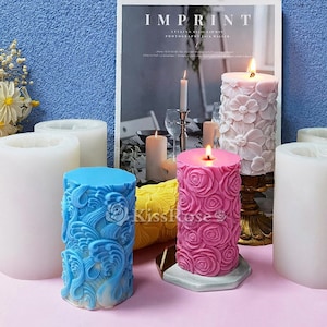 Wave candle mold-flower candle silicone mold-rose cylinder candle mold-pillar candle mold-scented candle mold-embossed candle mold