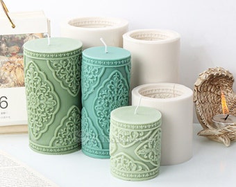 Classical pattern candle silicone mold-Cylinder candle mold-Nordic style scented candle mold-Silicone pillar candle mold-Home Decor Mould