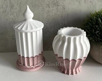 Simple striped vase silicone mold-European candle vessel mold-Plaster/concrete jar mold-Epoxy resin cup mold-Silicone candle holder mold