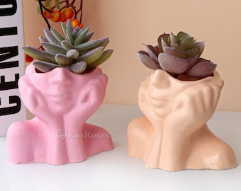 Girl statue flower pot silicone mold-Concrete succulent plant pot mold-Candle vessel mold-Candle container plaster mold-Home decoration
