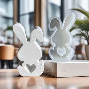 Cute rabbit silicone mold-Easter bunny mold-Hollow heart folded-ear rabbit plaster mold-Epoxy resin/candle/concrete bunny mold-Home decor