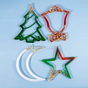 Crescent moon pendant Silicone Mold-Christmas tree Resin Molds-Star Ornament Silicon Mold-Christmas Bell Pendant Mold-Resin pendant mold