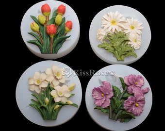Beautiful flower silicone mold-tulip fairy flower daisy violet aromatherapy plaster mold-epoxy resin flower mold-DIY flower chocolate mold
