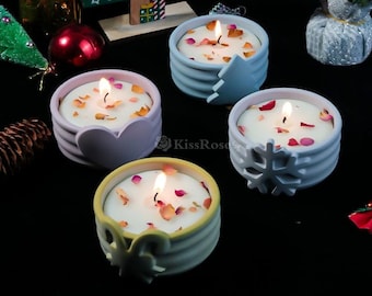 Stampo in silicone per candela di Natale, stampo in cemento per barattolo di candela a forma di fiocco di neve, stampo in gesso per tazza di candela ad albero di Natale, stampo in resina epossidica per barattolo di stoccaggio