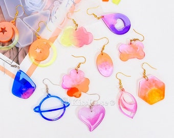 Simple earring resin mold-hollow earring silicone mold-epoxy resin heart/flower/star pendant mold-resin keychain mold-resin craft supplies