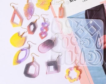 Geometric earring silicone mold-Hollow earring resin mold-Heart keychain mold-5 Style earring pendant mold-Epoxy Jewelry mold-Resin crafts