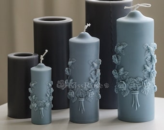 Large carved silicone candle mold-Cylinder candle mold-Flower carved candle mold-Scented candle mould-Retro Nordic pillar candle mold