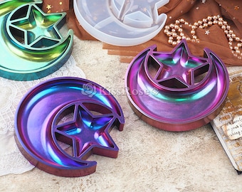 Moon and star silicone tray mold-Crescent plate resin molds-Moon resin tray mold-Star resin dish mold-Silicone mold for resin tray DIY