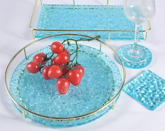 Large size water pattern tray resin mold-Round/rectangular silicone plate mold-Epoxy diamond surface coaster mold-Plaster concrete tray mold