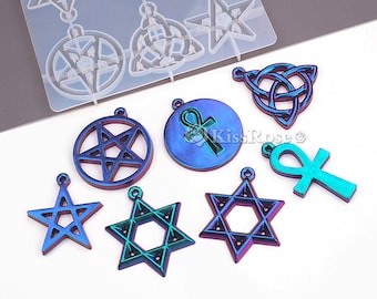 siliconen mal hanger met gat-siliconen sieraden mal-pentagram hanger mal-zespuntige ster epoxyhars mal-hoge kwaliteit epoxy mal