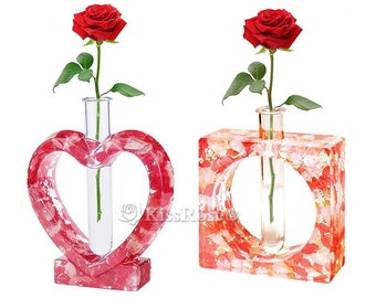 Molde de jarrón de silicona de tubo de ensayo creativo-Molde de resina de jarrón de corazón hexagonal-Molde de maceta de yeso de cemento de hormigón-Molde de jarrón de resina epoxi DIY