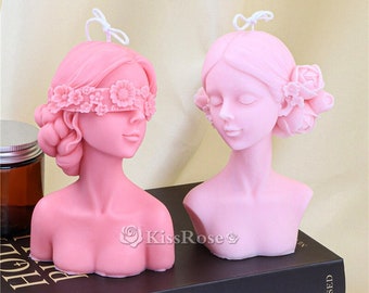 Young Girl Statue Candle Mold-Blindfolded Girl Silicone Mold-Concrete Cement Plaster Girl Mold-Beewax Pillar Candle mold-Scented candle mold