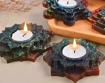Three-layer lotus candle holder resin mold-Irregular tealight holder cement concrete plaster mold-Silicone mold for tealight candle