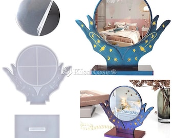 Accueil miroir cosmétique moule en silicone-Moules en résine pour miroir de maquillage-Moule créative miroir en silicone pour les mains