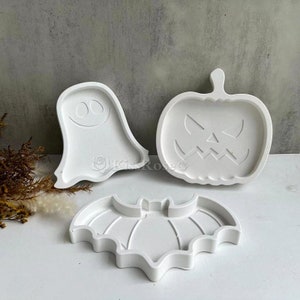 Halloween Decoration Silicone Tray Molds-Bat Tray Concrete Mold-Pumpkin Head Candy Plate Mold-Resin Ghost Jewelry Storage Tray Mould