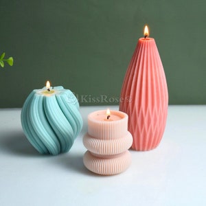 Twisted Stripe Pillar Candle Molds Silicone Candle Mold For Candle making Vertical striped roman column scented candle mold