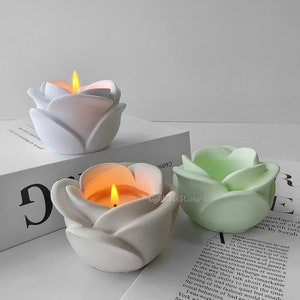 Rose candle cup silicone mold-flower candle vessel mold-gypsum/concrete candle holder mold-candle container mold-tealight holder resin mold