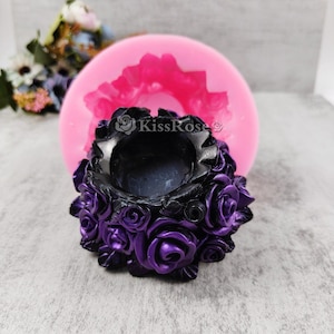 Rose cluster epoxy resin candle holder mold-European style silicone candle base mold-Concrete cement plaster candle holder mould