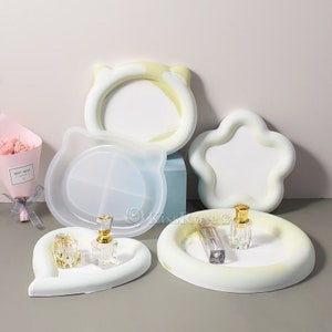 4 Styles concrete tray silicone mold-Flower resin tray mold-Heart shape jewelry tray molds for resin-Resin art mould-Plaster tray mold