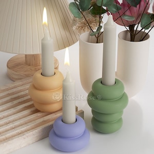 Creative Stacked Ring Candle Holder Mold-Silicone mold for resin candle holder making-Long pole candle holder plaster mold