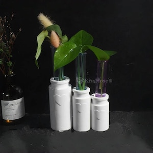 Embossed heart vase silicone mold-test tube vase resin mold-cylindrical vase concrete mold-silicone candle holder mold for tapper candles