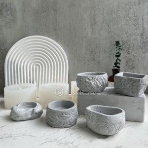Concrete cement flower pot mold-Terrazzo plaster flower pot mold-Silicone candle holder mold-Succulent plant pot mold-DIY Candle jar mold