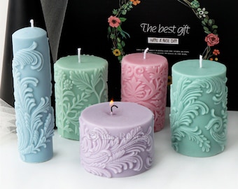Embossed plant vine candle silicone mold-carved pillar candle mold-scented candle mold-Nordic style cylindrical candle mold-home decoration