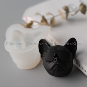 Molde de silicona Bulldog con gafas de sol-Molde de vela de perro lindo-Molde de piedra difusora-Molde de Bulldog de resina epoxi-Clips de ventilación de coche-Molde de adorno de perro