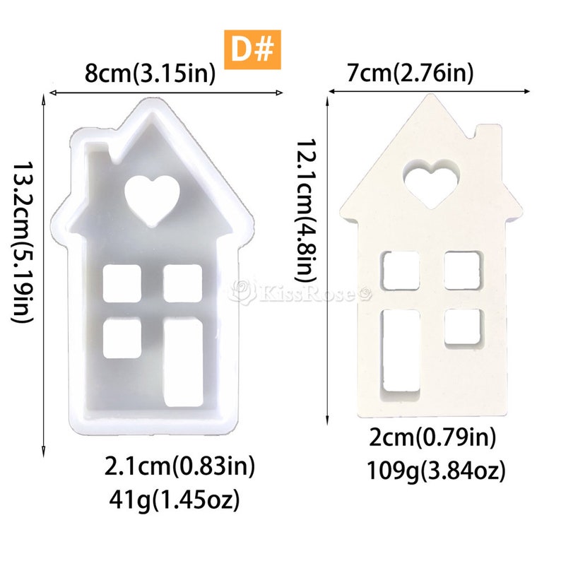 Pu&ograve; includere: Due stampini per biscotti in plastica bianca a forma di case con ritagli a forma di cuore e finestre. Lo stampino pi&ugrave; grande misura 13,2 cm di altezza e 8 cm di larghezza. Lo stampino pi&ugrave; piccolo misura 12,1 cm di altezza e 7 cm di larghezza.