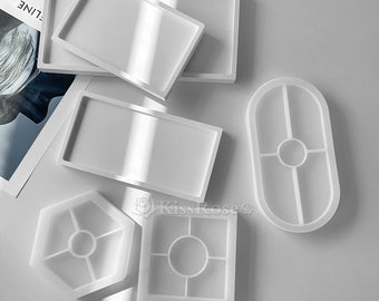 11 Styles Silicone Tray Mold-Geometry Coaster Resin Molds-Resin Casting Plate Mould-Jewelry Trinket Tray Mold-Oval/Round Candle Tray Molds