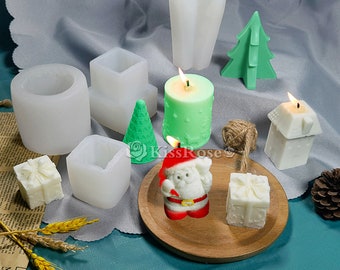 Christmas decor silicone candle mold-Santa Claus/Pine tree/Pine cone mold-Scented candle mold-Christmas tree ornaments plaster/concrete mold