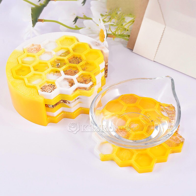 Honeycomb Coaster Silicone Mold for DIY Handmade Plaster Bee Coaster  Storage Box Hollow Tray Table Mat Cup Pad Resin Cement Mold