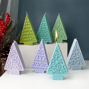 Simple Christmas tree silicone mold-embossed vine pattern candle mold-Pine candle mold-Christmas ornaments plaster/concrete/epoxy resin mold