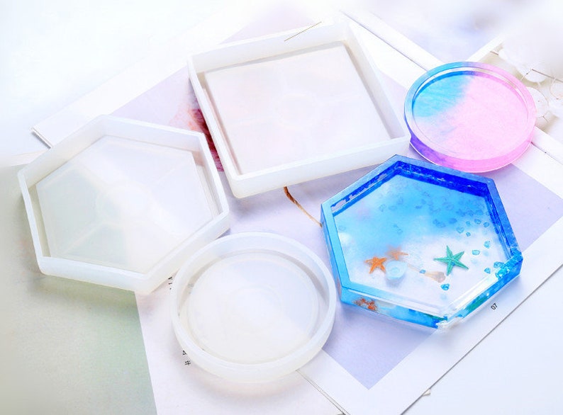 Round Hexagonal Square Resin Silicone Mould Coaster Silicone Mold Resin Cabochons DIY Mold Silicon Resin Mold Epoxy Resin Craft Mold